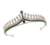 Tiare de Mariage en Alliage de Zinc avec Cristaux, Coiffure | Accessoire Léger pour Mariée, Chignons et Cosplay, Finition Verte, Éclat sous Lumière, Style Élégant