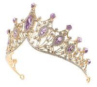 Tiare de Mariée pour Filles en Alliage Pourpre Style Baroque Vintage | Creux et Cristaux Incrustés, Look Élégant de Cérémonie, pour Cosplay, Proposition, Coiffure