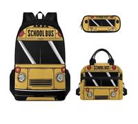 Tiasarato Ensemble sac à dos kawaii pour filles avec sac à déjeuner, trousse à crayons, sac à dos 3 en 1, sac à dos à bandoulière pour garçons, sac à dos de sport, camping, voyage, Design bus scolaire