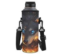 Tiasarato Wolf Porte-bouteille d'eau de 1,8 l avec sangle réglable pour randonnée, marche, tissu doux pour homme et sports de plein air, Loup brûlant, Organiseur de sac