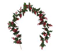 TIAVNTD Guirlande de Noël de 170 cm avec baies rouges artificielles, guirlande de houx et de baies pour décoration intérieure et extérieure, pour jardin, cheminée, porte, table, décoration du nouvel