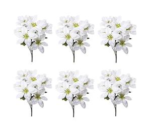 TIAVNTD Lot de 6 bouquets de poinsettia artificiels blancs - 7 tiges de chaque - Décorations de vacances pour l'intérieur ou l'extérieur