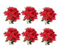 TIAVNTD Lot de 6 bouquets de poinsettia artificiels rouges - 7 tiges de chaque - Décorations de vacances pour l'intérieur ou l'extérieur