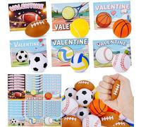 Tiaxidex Cartes de Saint-Valentin pour enfants, 36 cartes de Saint-Valentin sportives pour enfants, 36 balles anti-stress, prix en classe, cadeaux de fête pour garçons et filles, échanges de cadeaux