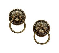 Tiazza Lot de 2 poignées en laiton antique style chinois pour armoires de cuisine, tiroirs, meubles classiques, décoration vintage tête de lion classique en cuivre pur