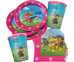 TIB Heyne Kit de fête 33 pièces - Motif Skye - Pat' Patrouille - Pour anniversaire d'enfant - Avec assiettes, gobelets, serviettes et décoration - Kit d'anniversaire d'enfant - Fête à thème pour fille