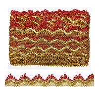 Tibaoffy Ruban de dentelle à paillettes rouges et dorées pour loisirs créatifs et couture - Longueur : 13 m - Largeur : 35 mm