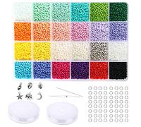 Tibaoffy Taille 10/0 Crafts Perles de rocaille en verre 2,8 mm Tiny Pony Beads Kit avec boîte de rangement pour la fabrication de bijoux (24 couleurs, environ 9120 pièces au total)