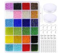 Tibaoffy Taille 12/0 Crafts Perles de rocaille en verre 2 mm Tiny Pony Beads Kit avec boîte de rangement pour la fabrication de bijoux (24 couleurs, environ 14 400 pièces au total)
