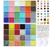 Tibaoffy Taille 8/0 Perles de rocaille en verre de 3mm et perles de rocaille rayées de 3mm et 4mm Kit assorti avec boîte de rangement pour la fabrication de bijoux (48 couleurs, environ 13920pcs)