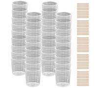 Tibapla 40pcs Gobelet de Mélange, Petit Verre Doseur 30ml en Plastique avec 50 Bâtons en Bois, Tasses à Mesurer en Plastique, Gobelet Mélangeur Transparent pour Peinture Époxy Artisanat