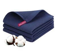 Tibapla Torchons De Cuisine, Lot de 3 torchons de Cuisine en Coton Très Absorbant 34x34cm Antibactérien Torchon Microfibre pour Le Nettoyage et Le séchage Rapide des Assiettes Verres (Bleu foncé)