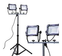 TIBELEC, 347780, Projecteur LED de Chantier, 2 x 50W, 2 x 8200lm, Blanc neutre « lumière du jour », +/- 30 000h, Classe I, Indice de protection : IP65, Orange et noir, 180cm