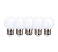 TIBELEC Pack de 5 Ampoules Sphériques LED Blanches 0,6W 50LM en Plastique, Culot E27 pour Guirlandes Guinguettes