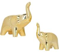 Tibeoyad 2 figurines d'éléphants en céramique, décoration de salon, statuette moderne (or)