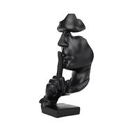 Tibeoyad Statue décorative, silence est d'or Statue de bureau pour étagère Table décoration Art abstrait Statue Ornement Sculpture en résine noire
