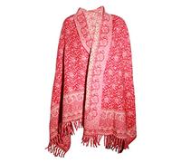 TIBET Écharpe florale faite à la main en laine de yak rouge beige