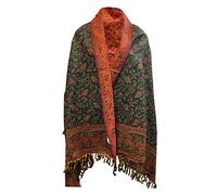 TIBET Foulard d'hiver en laine douce et chaude - Motif floral - Fait à la main - En laine de yak pure, Bleu/beige., L