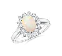 Tibetan Silver Bague Femme Cocktail Mariage Anniversaire Opale d'Éthiopie et Oxyde de Zirconium Pierre de Naissance Octobre Halo Ovale Argent 925 Taille 57