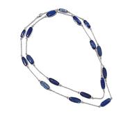 Tibetan Silver Collier à longue chaîne en argent sterling 925 de 40" Pouce avec chaîne en pierre précieuse de cyanite naturelle pour femme, bijoux de créateur de mode, cadeau pour elle