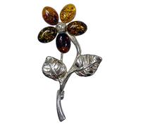 Tibetan Silver Fait à la main tribale fleur Broche de conception pour femmes et hommes, Réel argent sterling 925 ambre pierres précieuses broche de mode, bijoux de créateur pour cadeaux