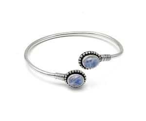 Tibetan Silver Feu Bleu Pierre de lune Pierre précieuse Réglable Fait main Manchette Bracelet Pour Femmes Tsiganes Tribal Ethnique 925 Argent Manchette Plaqué Bracelet Par Artisane