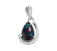 Tibetan Silver Pendentif en argent 925 avec opale noire naturelle et oxyde de zirconium, pierre poire, design infini élégant