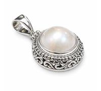 Tibetan Silver Pendentif Filigrane en Argent 925 avec Perle Naturelle Bijou Artisanal