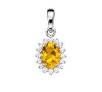 Tibetan Silver Pendentif halo en argent 925 avec citrine naturelle et oxyde de zirconium, pierre ovale