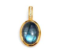 Tibetan Silver Pendentif Labradorite Cabochon Plaqué Or sur Argent 925 avec Reflets Bleus et Zircone