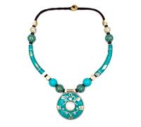 Tibetan Silver Pendentif Rond Turquoise Collier Bohème Artisanal Femme Design Ethnique Statement