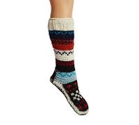 Tibetan Socks Chaussettes en laine tricotées à la main pour l'intérieur avec semelles antidérapantes pour femmes et hommes (Rouge, M)