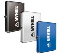 Tibhar Housse pour raquette de tennis de table Alum Cube Premium II pour 1 raquette et 3 balles | carrée | Sac pour raquette de tennis de table | bleu | Bois | Argent (bleu)