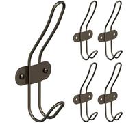 Tibres - Lot de 5 crochets en bronze pour serviette, manteau, peignoir, vêtements - Cintres muraux en bronze brossé pour salle de bain - Crochets doubles huilés pour porte ou mur - Marron
