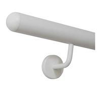 TIBU Main courante en acier inoxydable blanc revêtu par pulvérisation 42,4 mm - Garde-corps intérieur extérieur résistant aux intempéries - Longueur 80 cm avec 2 extrémités de support - Capuchon