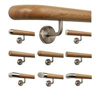 TIBU Main courante en bois de chêne 0,3 m - 6 m, longueur 120 cm, extrémité courbée en bois et 2 supports coudés