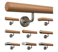 TIBU Main courante en hêtre avec poignée en bois de hêtre - Support en acier inoxydable - Longueur 30 - 500 cm en une seule pièce / variante : 120 cm avec 2 supports - Rayon fraisé