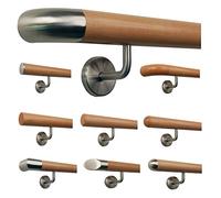 TIBU Main courante en hêtre pour escalier - Garde-corps - Poignée en bois - Supports en acier inoxydable, longueur 30 - 500 cm en une seule pièce / Variante : 80 cm avec 2 supports en acier inoxydable
