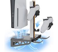 TicEaik Support mural PS5/PS5 Slim, support PS5/PS5 Slim avec ventilateur à 3 vitesses de refroidissement et chargeur de manette pour PS5, base de charge PS5 avec support pour écouteurs