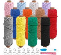 Ticeed 12PCS Corde Macramé 2mm x 30m + 8 Porte Clé + 1 Ciseaux + 1 Mètre Ruban Couture, Fil de Macramé Corde Macrame Coton 2mm pour Travaux Manuels, Tricot, Projets Décoratifs (12 Couleurs)