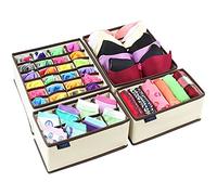 Ticent - Lot de 4 rangements pliables pour tiroir - Pour sous-vêtements, chaussettes, cravates, écharpes et mouchoirs - Boîtes avec cloisons de séparation