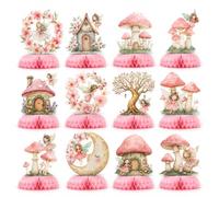 Ticeyubime 12 pièces déco Table Rose Jardin de fées alvéolé féerique | Déco d'anniversaire de fées, pied en nid d'abeille rose stable, montage simple, idéal pour fêtes enfantines féeriques.