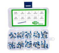 TICFOX 100 Pièces Boîte De Résistance Réglable Résistance Variable 10 Valeurs 500R à 1M RM065 Bleu Blanc Potentiomètre De Réglage Kit D'assortiment