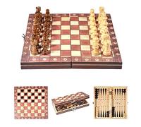 Ticfox Jeu d'échecs en bois pliable 29 x 29 cm - Jeu d'échecs magnétique pour adultes - Backgammon en bois massif - Pliable et facile à transporter
