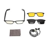 TICFOX Lunettes intelligentes sans fil Bluetooth 5.3 avec microphone intégré, contrôle tactile, contrôle vocal, lentille anti-lumière bleue pour la conduite, les voyages, le travail, noir (avec verres