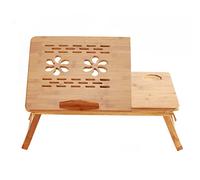 TICFOX Support de bureau pliable en bambou pour ordinateur portable, plateau de service pour petit-déjeuner, hauteur réglable avec 4 angles, tiroir supérieur inclinable pour lire, (Avec ventilateur