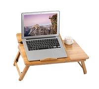 TICFOX Support de bureau pliable en bambou pour ordinateur portable, plateau de service pour petit-déjeuner, hauteur réglable avec 4 angles, tiroir supérieur inclinable pour lire, (Sans ventilateur