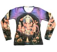 TICILA Damen Langarm T-shirt Lila Populaire Déité Hindou Dieu Ganesh Mantra Psychodélique Goa Trance Dj Beach Party Kunst Art Religion Star Designer Tattoo Vintage - Violet - M