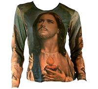 TICILA Damen Woman Femmes Langarm T-Shirt Grün Green Jesus Christ Christus Messias Pope Halleluja Kunst Art Religion Super Star Designer Vintage Tattoo Design S 34/36