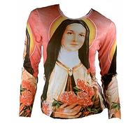 Ticila Damen Woman Femmes Langarm T-Shirt Rosa Rose Heilige THERESIA VON LISIEUX Rosenheilige Ave Maria Madonna Halleluja Kunst Art Religion Super Star Designer Vintage Tattoo Design M 38/40